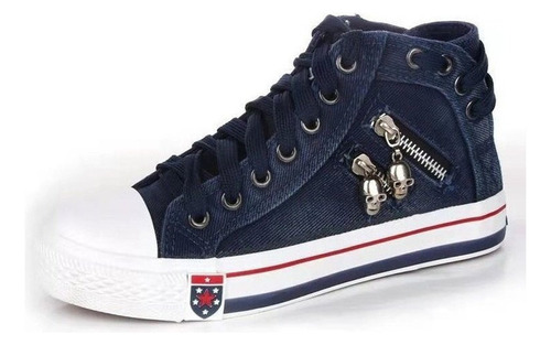 Zapatos Casuales Denim Lona Colegialas Moda Plana