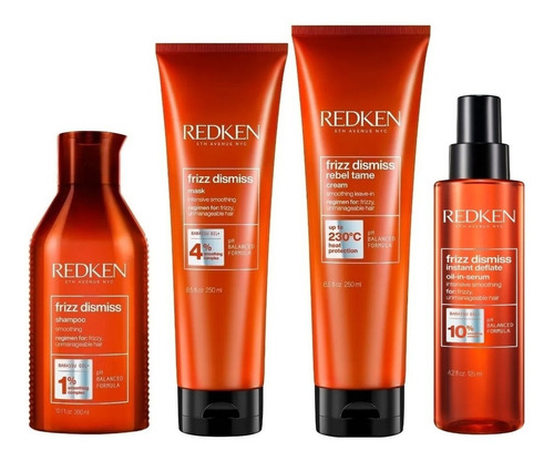 Shampoo Frizz Dismiss 300ml + Mascarila+ Crema+ Serum Redken