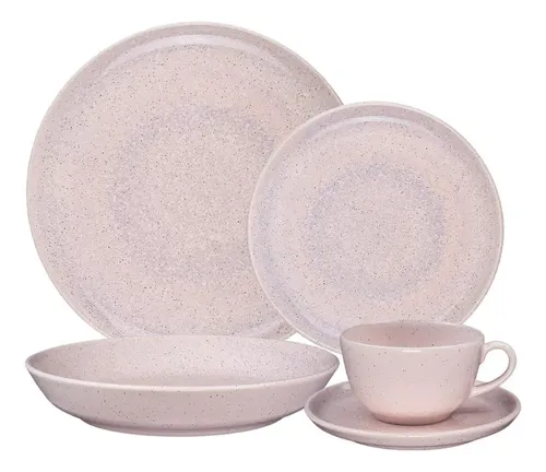 Aparelho De Jantar E Chá 20 Peças Flat Oxford Belle Rose Rosa
