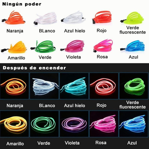 Imagen 2 de 10 de Hilo Tira Luz Neon Colores Led Conector Usb 12v Auto Moto 5m