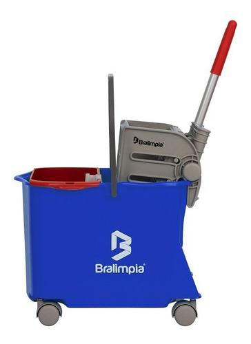Imagem 3 de 7 de Kit Carrinho + Cabo + Mop Úmido Doblo Flex 20 Bralimpia Azul