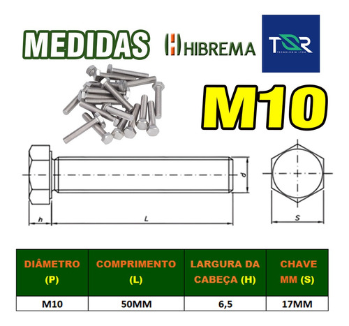 Parafuso M10x50mm Zincado Rosca Grossa C/100 Un