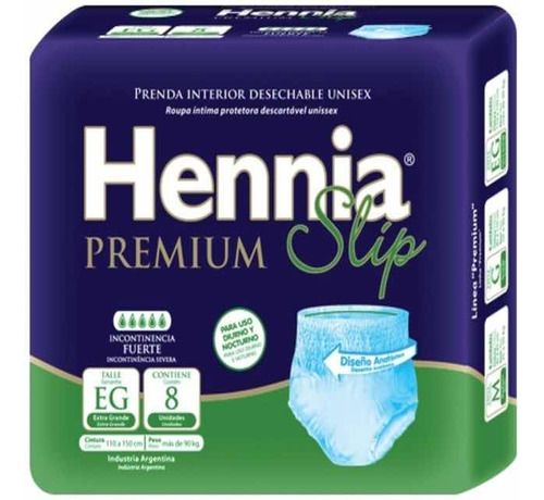 Hennia Pañales Para Adultos Premium Slip Extra Grande Con 8 Unidades 