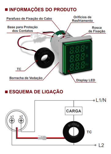 Multimedidor Digital Ad22 Vahs Quadrado Verde
