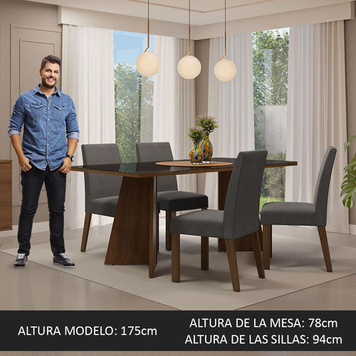 Mesa De Comedor Con Mesa Y 4 Sillas Taylor Madesa Mn Color Negro/Marrón Diseño de la tela de las sillas Liso