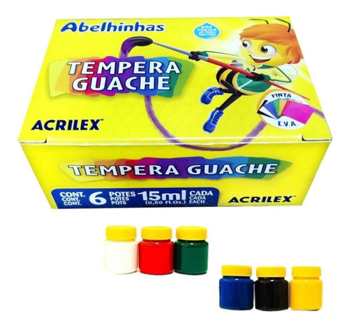 Tempera Guache 15ml 6 Cores Acrilex Pct C/ 12 Caixas