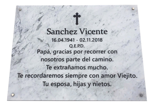 Placa Granito, Mortuoria,cementerio, Nicho, Tumbas 30x20 Cm.