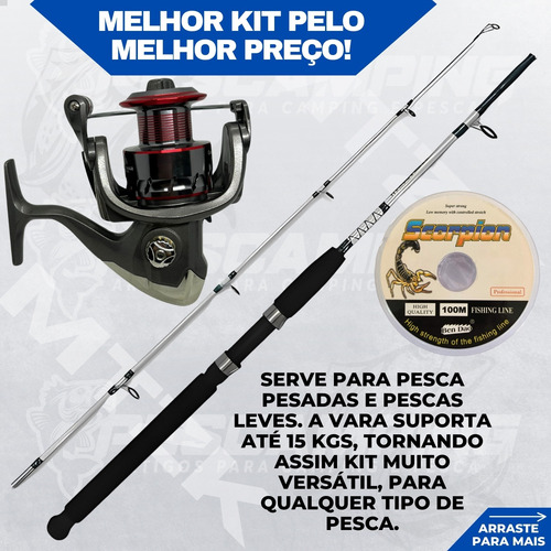 Kit De Pesca Vara Maciça 35 Lbs + Molinete 4000 E Linha 100m Aleatória