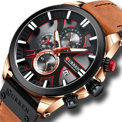 Reloj curren hombre correa de piel Negro Cronografo fechador