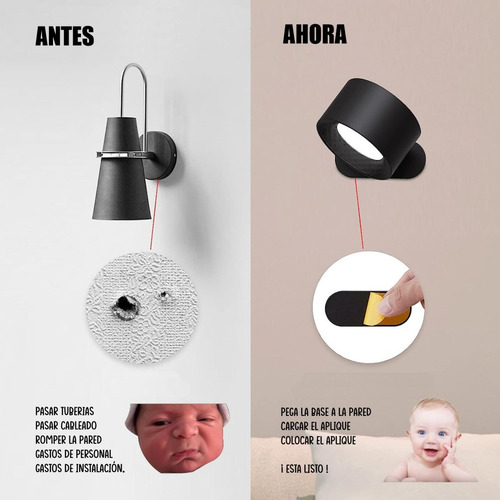 Imagen 8 de 10 de Lampara De Pared Inalámbrica. ¡ No Mas Cables !
