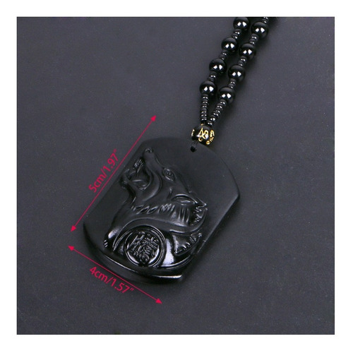 Imagen 5 de 8 de Collar Cabeza De Lobo Piedra De Obsidiana Natural