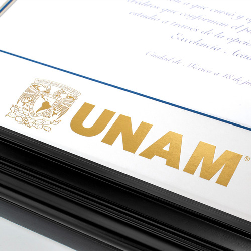 Marco Para Titulo Unam 40x50 Blanco/ Filo Azul Negro/filo Negro