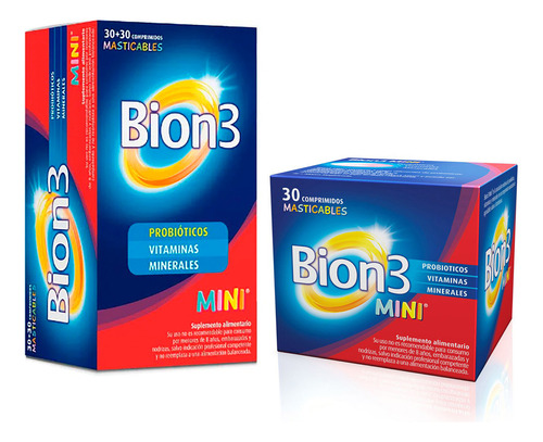 Pack Bion 3 Mini 60 + 30 Comprimidos Masticables Sabor Frambuesa