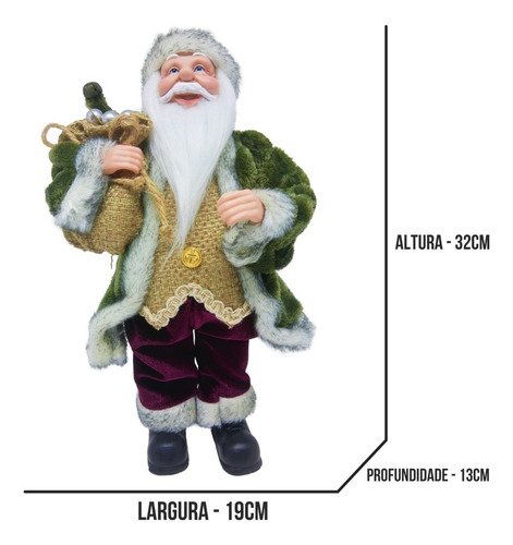 Papai Noel 30 Cm Verde/cinza Tecido