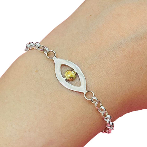 Pulsera Rolo Con Dije Ojo Protector Plata Y Oro Po 040