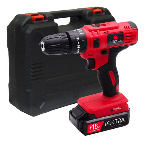 Taladro Atornillador Percutor Batería 18v Litio Maletin Luz Color Rojo Frecuencia 50
