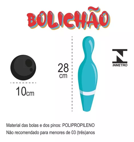 Jogo De Boliche Brinquedo Infantil com 6 Pinos + 2 Bolas 28cm