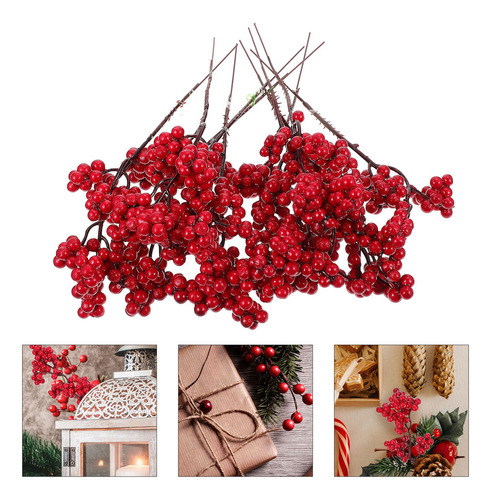 Jarrón De Bayas Artificiales Con Ramas Decorativas Rojas, 10