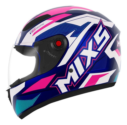 Capacete Moto Mixs Fokker V23 Fechado Motoqueiro Integral Cor Azul e Rosa Fosco Tamanho do capacete 60