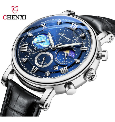 Reloj De Cuero Chenxi De Lujo Con Calendario De Fases Lunare