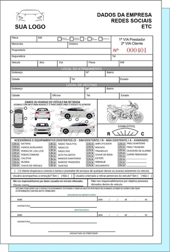 5 Talões Copiativos A4 2 Vias - Guincho Check List Numerado