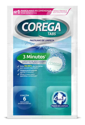 Kit Corega Tabs Limpeza 3 Minutos C/6un De 6 Pastilhas Cada