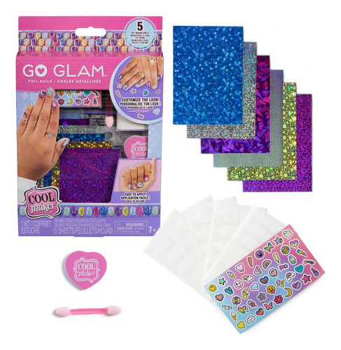 Kit De Uñas Metalizadas Go Glam De Cool Maker Con 6 Hojas De Películas Con Brillo Y Calcomanías Para Uñas Para Crear 5 Manicuras Distintas, Juguetes De Manualidades Para Niñas A Partir De 7 Años