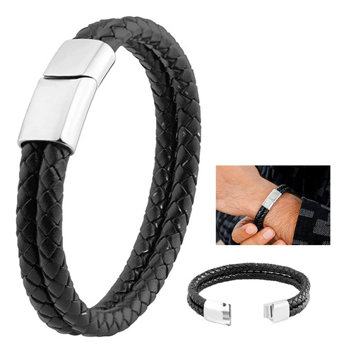 Pulsera De Hombre Doble Cordón En Cuero