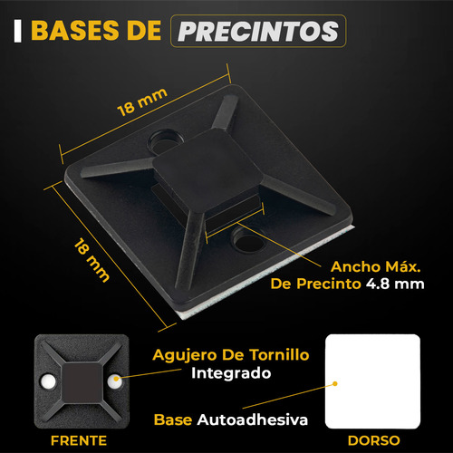 Base Para Precintos Adhesiva 20x20cm Brinna Negro X100