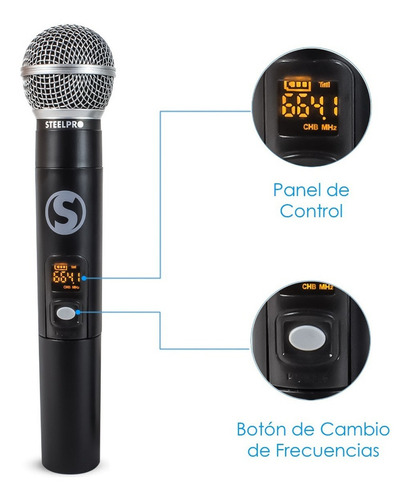 Imagen 4 de 5 de Set De Micrófonos Profesional Inalámbricos Uhf Steelpro