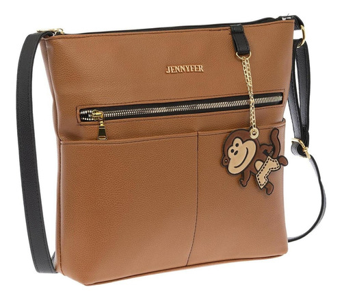 Bolsa Jennyfer Crossbody Ultra Ligera Bolso Dama Mujer 9558 Acabado de los herrajes Brillante Color Terracota Color de la correa de hombro Negro