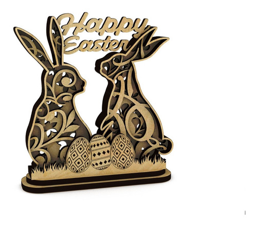 Decoracion De Pascua Figura Pareja Conejos De Madera