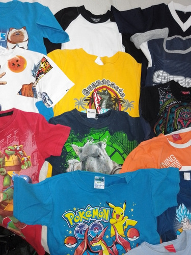 Lote Playeras Niños Nickelodeon Algodón Con Personajes 7374 (Usado)