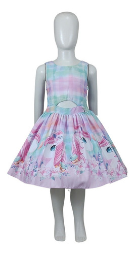 Imagem 3 de 7 de Vestido Barrado Unicórnio Menina Infantil Tam 4 Ao 12 Rosa