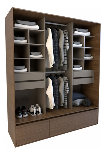 Placard Vestidor Melamina Interiores Sin Puertas Gris/nogal 212x180x60cm Ballsellings