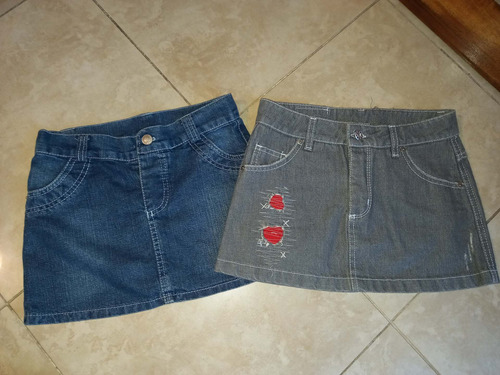 2 Polleras De Jean Mini En Gris/ Azul T: 12 Nenas