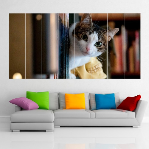 Cuadro Poliptico Gato Sobre Libreria Xxl Art 192x100cm