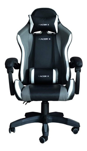 Cadeira de escritório Racer X Comfort gamer ergonômica  preta, cinza e branca com estofado de couro sintético
