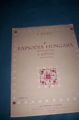 Antigua Partitura Para Piano Rapsodia Hungara N*2 Liszt