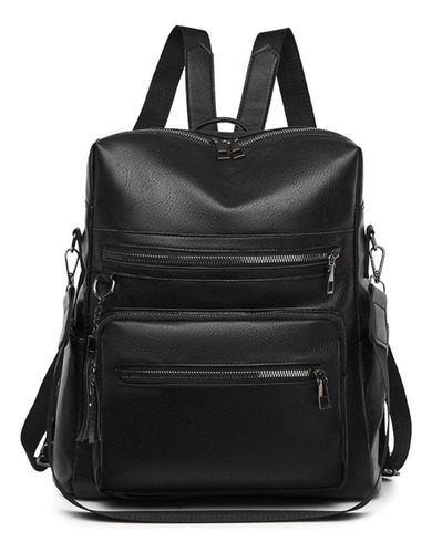 Mochila Urbana En Cuero Pu Estilo Hobo Varios Bolsillos