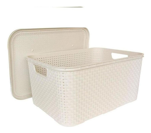 Kit 2 Caixas Organizadoras Branco Rattan 15 Litros Com Tampa