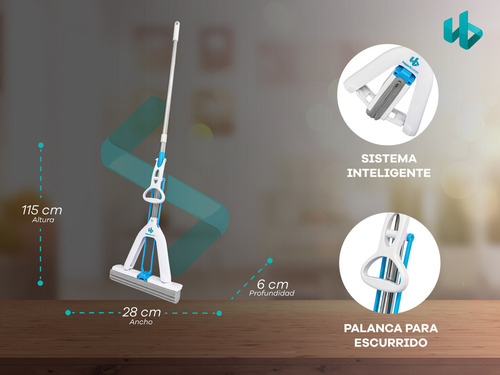 Mopa Mágica Escurrido Fácil Trapeador Limpieza + 4 Repuestos Color Celeste