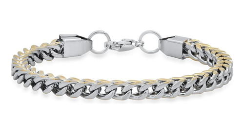 Pulsera Cubana Dorada Plateada Acero Inoxidable Para Hombre