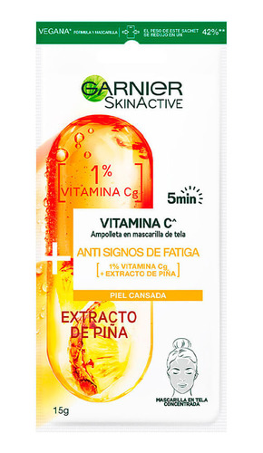 Ampolla En Mascarilla De Tela Garnier Con Vitamina C Y Ananá