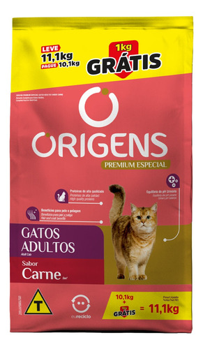 Ração Para Gatos Adultos Carne Bônus Bag Origens 11,1kg