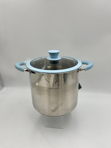 Ollas Vaporeras 8pz De Acero Inoxidable Con Tapa De Silicona Color Azul Claro