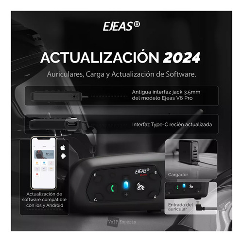 Intercomunicador Ejeas V6 Pro 6 Pilotos Bluetooth 1 Pieza