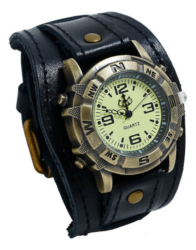 Hombres Punk Retro Pin Hebilla Correa De Cuero Reloj 5015 .