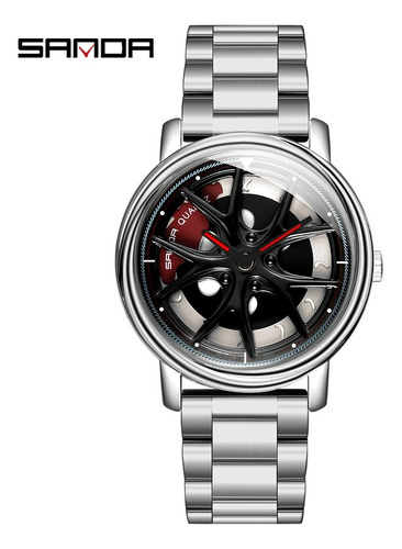 Reloj De Rin Giratorio Sanda Para Caballero, Reloj Deportivo Plateado