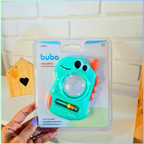Chocalho De Silicone Infantil Com Espelho E Mordedor Buba